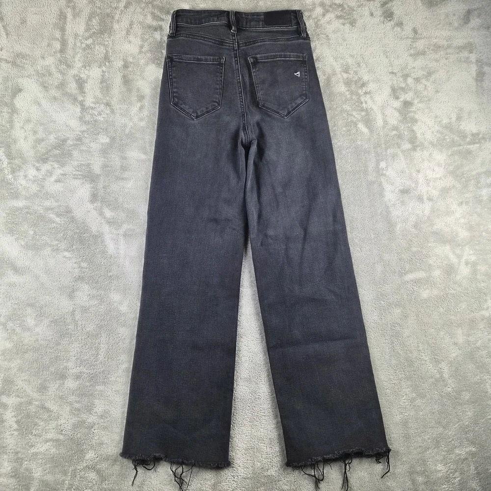 Hidden Wide Leg Jeans Women 24 Black Denim High Rise Button Fly Raw Hem Stretch
